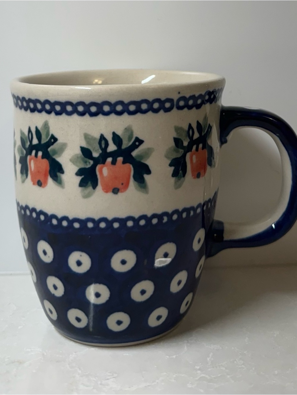 Bolesławiec Polish Pottery Coffee/Tea Mug Handmade Floral Design Signed